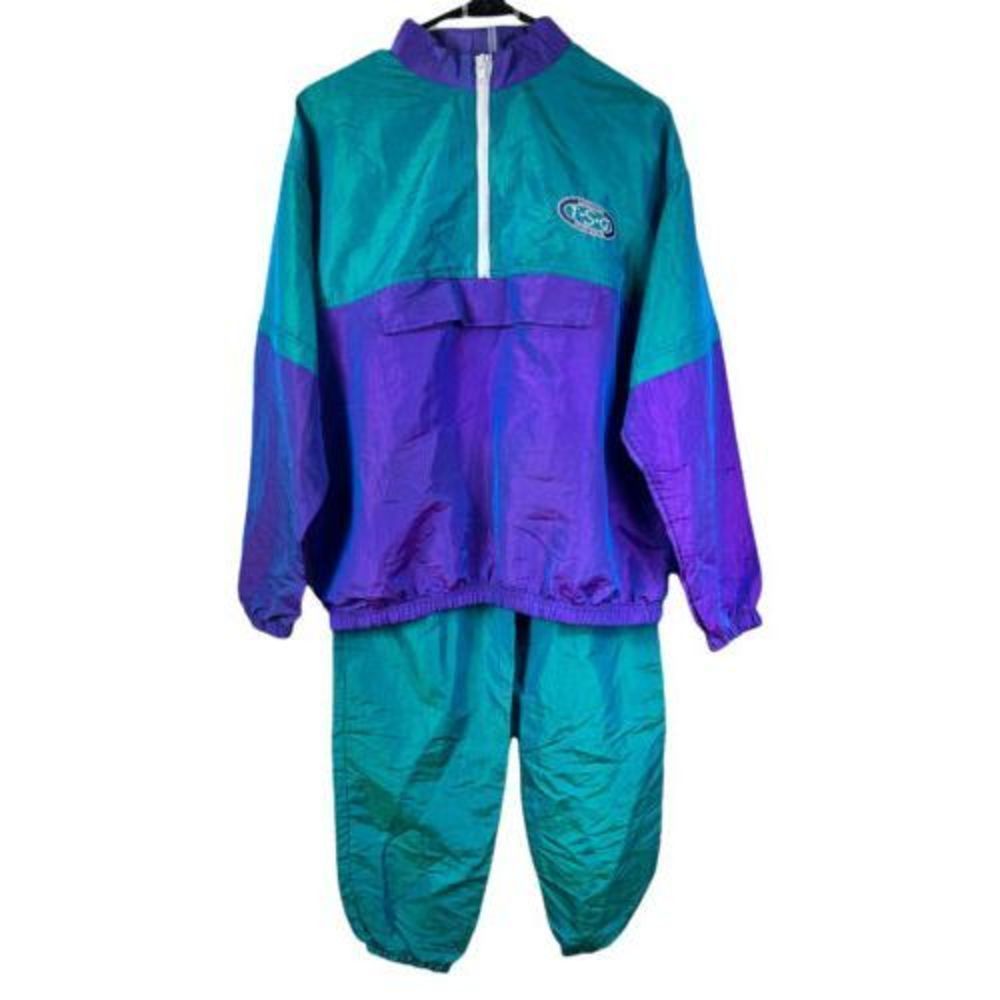 Vintage Girl Rebel Sports Windbreaker Jacket & Pants Purple Teal Size Medium